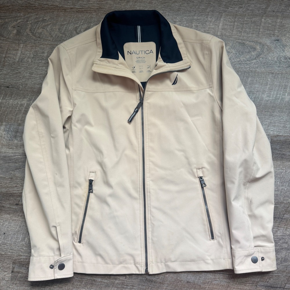 Nautica Active Stretch Softshell Jacket Small Regular Beige Water Resistant